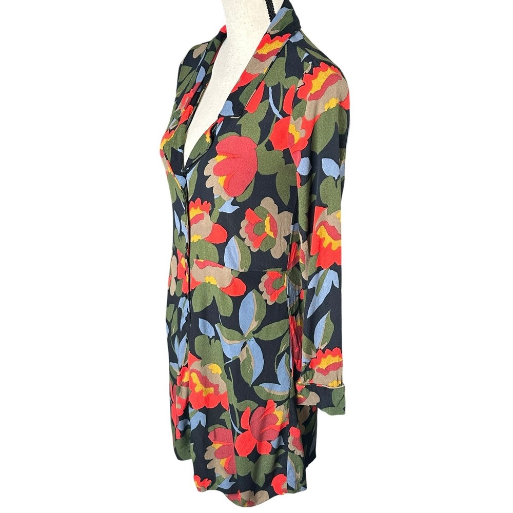 Zara Trafaluc Collection Floral Red Black Green Shirt Dress Button Down XS - Picture 3 of 14